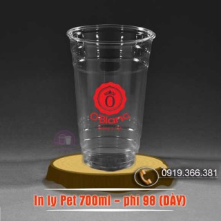 IN LOGO Ly nhựa Pet 24oz 710ml phi 98 loại 1 (1.000 ly / thùng) 1 màu bao gồm (IN + LY)
